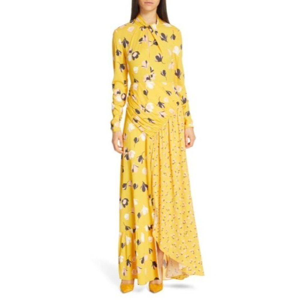 Self-Portrait Floral Print Twist Neck Long Sleeve Maxi Dress In Yellow $485 - Picture 8 of 16